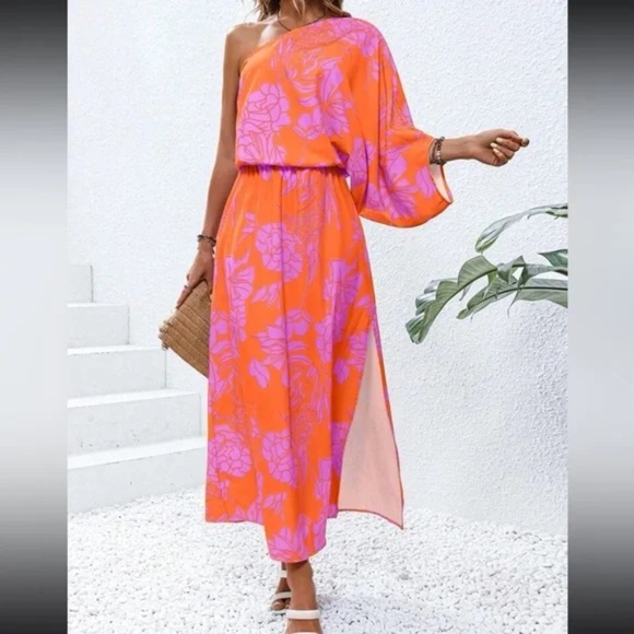 Boho Floral Print One Shoulder Maxi Dress - Picture 4 of 14